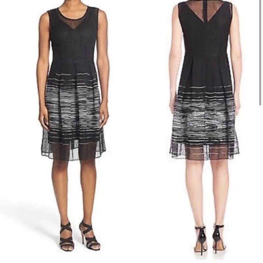 Elie Tahari A-line Linen Lined Dress Black and White Size 2